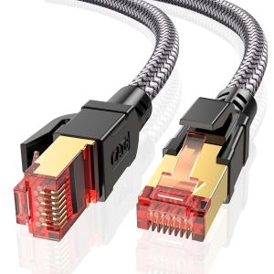 Cat 8 Ethernet Cable 6M, Cat8 Braided Round High Speed (40Gbps 2000Mhz/s) Gigabit Rj45 STP Shielded Internet Lan Cable for Modem Router Computer TV PC - Neuf