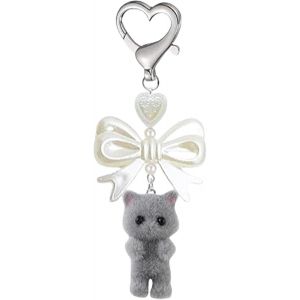 Kal-Porte-Cl&eacute;s Chat Y2k, Joli Pendentif Chat Gris Avec Perles Noeuds, Amoureux Des Chats Et D&eacute;coration Esth&eacute;tique - Neuf
