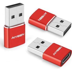 Tye-Adaptateur Usb C Femelle Vers Usb A M&acirc;le Am&eacute;lior&eacute;, Convertisseur De Type C Vers Usb A Pour Iwatch 7, Macbook, Iphone 12 13 14 Pro Max, Ipad Mini 6, Samsung Galaxy S22 (Lot De 3 Rouges) - Neuf