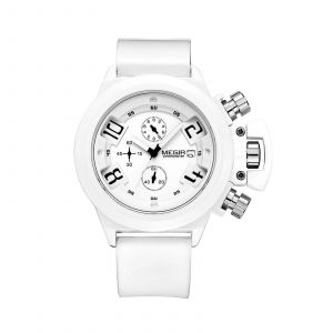 Calendrier Homme Silicone Quartz Mouvement 3 Cadrans Sports Multi-Fonction Montre Montre-Bracelet (Blanc) - Neuf