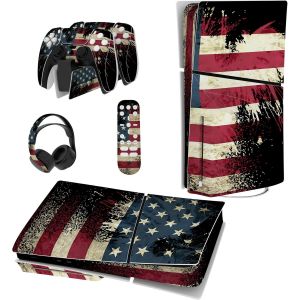 Eryi-Autocollant Protection Pour Ps5 Slim Standard Console, Sticker Skin Pour Ps5 Manette & Télécommande & Casque & Station De Charge,Disc Edition-Drapeau Américain - Neuf