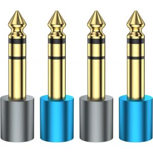 Adaptateur Jack 6.35Mm M&acirc;le Vers 3.5Mm Femelle St&eacute;r&eacute;o Audio, Adaptateur Prise Jack 3.5 Trs 6.35 Plaqu&eacute; Or - (4-Pi&egrave;ces, 2 Grise & 2 Bleue)[Z3395] - Neuf