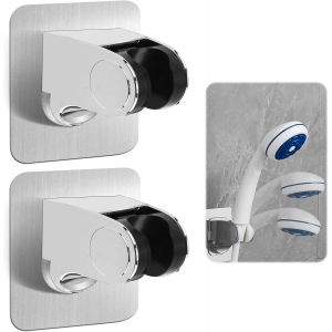JGD-2 PCS Support de Douche Sans Percage, Autocollant Support de Pomme de Douche, Support de Pommeau de Douche Universel R&eacute;glable (45&deg;), Fixation 18 kg, Chrome, Installation Facile - Neuf