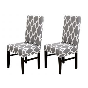 Housses de chaise extensibles grises pour chaises de salle &agrave; manger - Lot de 2 - Neuf