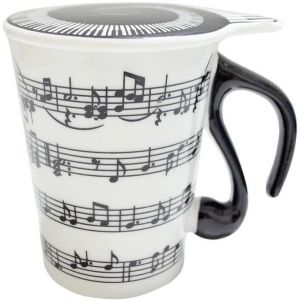 Eryi-Tasse À Thé Céramique, Tasse À Café Avec Couvercle Notes De Musique Entasse Pour Cadeau, Ménage, Bureau Mug En Céramique - Neuf