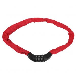 Antivol de securite pour velo, chaine en acier, cadenas a code, mot de passe a 5 chiffres (rouge) - Neuf