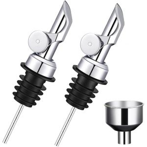 Checarzhn--No1-Distributeur Huile Avec Entonnoir 2 Pièces Bec Verseur Huile D'olive Pour Cuisine Les Bars Verseur Automatique Pour Vin Cocktail Jus Sirop Vinaigre Huile (Argenté) - Neuf