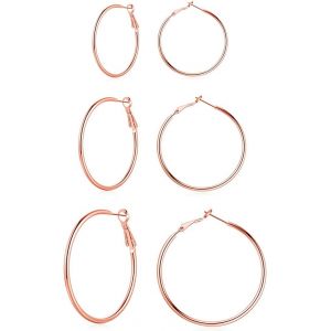 Kal-Grandes Cr&eacute;oles Femme Argent Fin 925 Boucles D'oreilles Plaqu&eacute;es Platine/Or Rose/Or, Ensemble De Grands Cerceaux Unisexe Hypoallerg&eacute;nique Pour Femme Homme, Diam&egrave;tre 40mm / 50mm / 60mm - Neuf