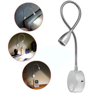 Lampe De Lecture À Led,Rotation À 360° Lampe De Chevet,Lampe De Lit Couleur Blanc Chaud,Support Mural Avec Interrupteur Et Cordon D'alimentation,Longueur Col De Cygne:38cm 200lm/3000k/3w.[V105] - Neuf