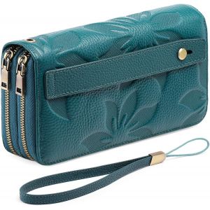 CAUC-Portefeuille Femme Grand, Porte Feuille Feminin Cuir V&eacute;g&eacute;talien Double Fermeture &agrave; Glissi&egrave;re, RFID Porte chequier, avec Multiples Poches Portefeuilles et Porte-Cartes Idee Cadeau Femmes - Neuf