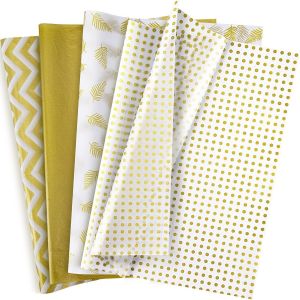 Papier De Soie, 120 Feuilles De Papier De Soie Métallique Papier D'emballage Cadeau Doré Matériel D'emballage Cadeau Pour Mariage, Anniversaire, Noël, Fête Maman(50x35cm) - Neuf