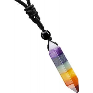 Kal-Chaîne Pierres Précieuses 7 Chakra Chaîne Pierres Guérison Pendentifs Hexagonaux Collier Pour Hommes Et Femmes Collier Cristal Amulette Pour Yoga Chakras Guérison Reiki Et Lméditation Convient Ca - Neuf