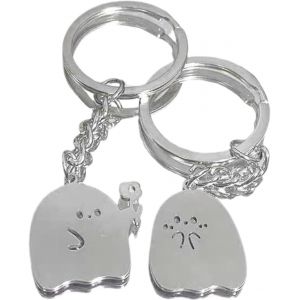 Kal-Porte-Clés Pour Couple Argent - Fantôme Porte-Clés Kawaii, Idee Cadeau Saint Valentin, Porte-Clés D'amitié, Pour Petit Ami, Petite Amie, Filles Cadeaux D'anniversaire Pendentif Porte-Clés - Neuf