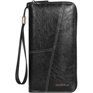 CMJAAGUR-Portefeuille Long Fermeture Eclair Hommes, Portefeuille Long Multifonction Cuir Homme, Portablepochette De Voyage D'Affaires, Avec Sangle De Poignet Et Plusieurs Poches, Noir[M685] - Neuf