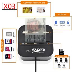 X02 USB SIM lecteur de carte &agrave; puce pour carte bancaire IC/ID EMV SD TF MMC lecteurs de cartes USB-CCID ISO 7816 pour Windows 7 8 10 Linux OS--X03-Multi Card - Neuf