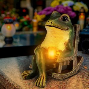 Mevronisshop-Statue De Grenouille Decoration Jardin Exterieur, Figurine Grenouille R&eacute;sine &Eacute;tanche Avec Lumi&egrave;res Led &Agrave; &Eacute;nergie Solaire, Idee Cadeau Femme Hommes Balcon Chambre Decoration - Neuf