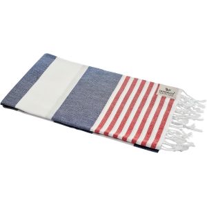 Serviette De Hammam Tommy Bleu Blanc Rouge Rayé 100 X 180 Cm,100% Coton,Léger Et Élégant,Optique Marine,Serviette De Sauna,Serviette De Bain,Serviette De Plage,Serviette Turque,Fouta - Neuf