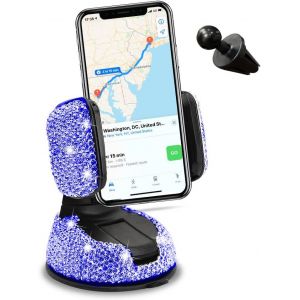 Kalanka-Bling Bling Support Telephone Voiture, Glitter Diamant Support De Téléphone Portable À Ventouse Pour Voitures, Support De Téléphone Universel Réglable À En Cristal Pour Voiture(Bleu) - Neuf