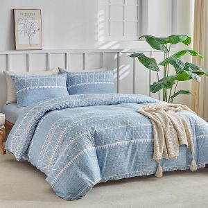 Sjzg-Parure De Lit 160 X 200 4 Pièces Housse De Couette 220x240 Cm + Drap Housse 160x200 Cm Avec 2 Taies D'oreillers 65x65 Cm En Microfibre, Design Bohémien, Bleu - Neuf