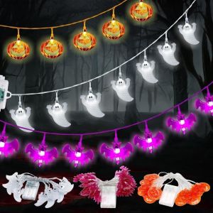 JGD-9M 60 LED Guirlandes Lumineuses Halloween D'ext&eacute;rieur &agrave; Piles- Avec Citrouille, Fant&ocirc;me, Chauve-souris, D&eacute;coration Automne Lumi&egrave;res D&eacute;coratives d'Halloween pour Int&eacute;rieur et Ext&eacute;rieur - Neuf
