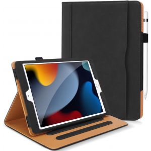 KALANKA-Coque pour iPad 9&egrave;me/ 8&egrave;me/ 7&egrave;me G&eacute;n&eacute;ration 10.2 Pouces 2021/2020/ 2019, &Eacute;tui Protecteur en Cuir PU avec Veille/R&eacute;veil Automatique, &Eacute;tui avec Multi-Angle, Porte-Documents (Noir) - Neuf
