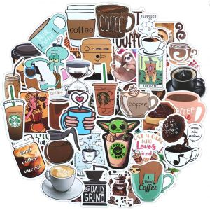 Café Style Autocollant 50 Pcs Aesthetic Marque Stickers Imperméable Vinyle Decals Joli Autocollants Pour Ordinateur Portable Livre Cafetiere Tasses Table Scrapbooking Valise Trottinette Téléphones - Neuf