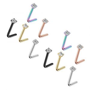 Lot De 10 Piercings De Nez En Forme De L En Acier Inoxydable Chirurgical Pour Femme, Bijoux De Piercing De Nez En Zircon - Neuf