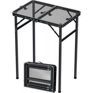 Ulteronixshop-Table De Camping Pliante 60 X 40 Cm - 3 Hauteurs R&eacute;glables (27,3 Cm/51 Cm/74,7 Cm) - Table De Barbecue, Multifonctionnelle, L&eacute;g&egrave;re Et Portable, Surface En Maille M&eacute;tallique, Id&eacute;ale Pour - Neuf