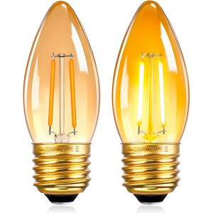 Kalanka-C35 Ampoule Led Filament Bougie E27 Vintage Ambree 2w 2200k Blanc Chaud 230v, &Eacute;quivalent 20w Non Dimmable, Ampoule R&eacute;tro E27 C35 Flamme Pour Les Lustres, Lot De 2 - Neuf