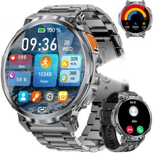 Montre Connectée Homme Avec Appel Bluetooth/730mah Batterie, 1.85"" Hd Grand Écran Smartwatch Homme Avec Lampe Torche, 100+Sportifs, Podomètre, Ip68 Étanche Pour Android Ios - Neuf