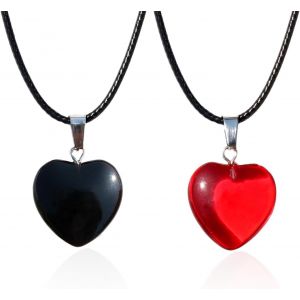 Kal-Lot De 2 Cha&icirc;nes De Clavicule En Forme De Coeur Rouge, Collier En Forme De Coeur Sans Soucis, Cha&icirc;ne En Cristal, Collier Rouge Pour Femme, Cha&icirc;ne D'anniversaire, Corde En Cuir - Neuf