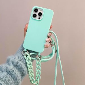 Kal-Coque De Protection Avec Bracelet Pour Iphone 14 Pro - Coque Chaîne, Avec Bandoulière En Nylon - En Silicone - Avec Cordon De Suspension, Bande Élégante Pour Iphone 14 Pro - Lac Bleu - Neuf