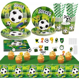 Trahoo-Football Vaisselle, Football Decoration Fête Anniversaire Kit, Foot Theme Papier Assiette,Enfant Garçons Football Articles Fête Deco Party Fournitures,20 Invités - Neuf