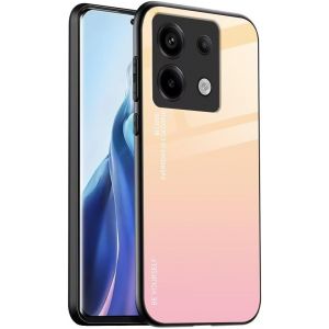 KAL-Coque Adapté Pour Redmi Note 13 Pro 5G / Poco X6 5G (6.67"" Inches), Coque Arrière En Verre Dégradé Anti-Chute Et Anti-Rayures Étui De Téléphone Portable - Jaune Rose - Neuf