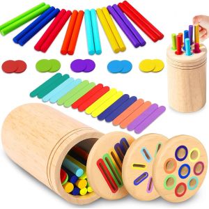 3 in 1 Wooden Toys Children Color Sorting Game,Montessori Wooden Toy,Montessori Games 1-3 Years,for Children 1 2 3 Years Old - Neuf