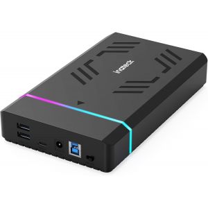 Ulteronixshop-Bo&icirc;tier Disque Dur RGB 3,5 Pouces, Bo&icirc;tier Externe USB 3.0 pour SATA HDD et SSD 2,5''/3,5'', avec Ports d'Extension et Adaptateur d'alimentation 12V/2A, Prend en Charge jusqu'&agrave; 20 to, F - Neuf