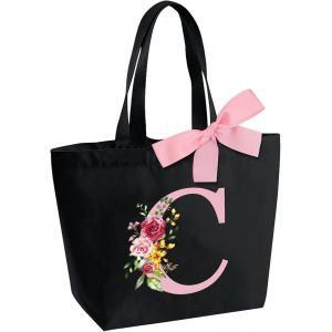 Sac Fourre-Tout Personnalisé avec Initiale,Sac Tote bag avec Noeud Papillon,Adapté pour Mariage Vacances Voyage Anniversaire Noël,Sac Cadeau Parfait pour femmes demoiselles d'honneur maman am.[Q183] - Neuf