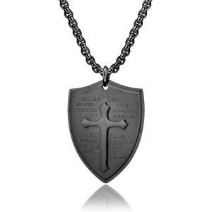 Trahoo-Collier Croix Homme The Armor Of God Shield Ephesians 6:16-17 Avec Pendentif Croix En Acier Inoxydable Cadeau Pour Jésus Christian Garçon/Mari - Neuf