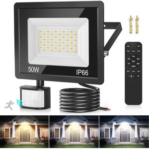 Dgbcz-Projecteur Led Exterieur Detecteur De Mouvement, 50w 84led 3000k/4000k/6500k Spot Led Extérieur Et Télécommande, Ip66 4500lm Dimmable Projecteur Extérieur Led Avec Minuterie Pour Jardin Patio G - Neuf