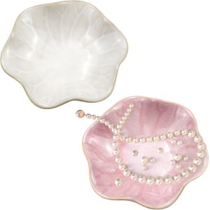 Jlslj-2 Pièces Assiette À Bijoux En Porcelaine Plateau Decoratif Plateau En Céramique Pour Organisateur De Bijoux Rangement Salle De Bain Coupelle Decorative Pour Bijoux, Bagues - Neuf