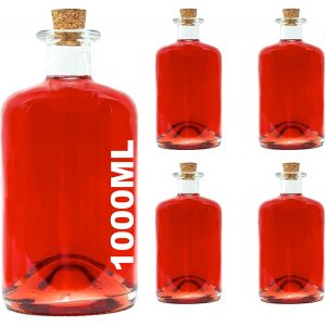 SUBZONAL-Lot de 4 Bouteilles en Verre vides, de 1000 ML/ 100 cl /1 l, pour Pharmacie, Liqueur, vinaigre et Huile - Neuf