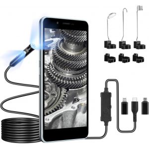 MEVRONISSHOP-Cam&eacute;ra Canalisation Endoscope &agrave; Double Objectif - 1920P HD, Capteur de 200W Pixels, Endoscope Type C de port&eacute;e avec 8 lumi&egrave;res LED pour Smartphone Android et iOS, iphone, iPad, (16,5 FT/ - Neuf