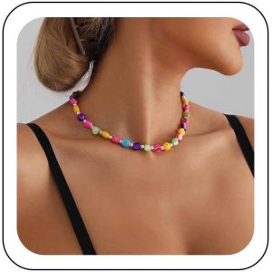 Kal-Ccollier Ras Du Cou En Résine Perlée Collier De Perles De Rocaille Petite Chaîne De Perles Collier De Perles Irrégulières Collier De Perles Hawaii Beach Surfer Bijoux Pour Femmes - Neuf