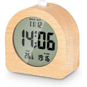 Horloge Numérique Lcd Reveil Matin Réveil Numérique En Bois Reveil Matin A Piles En Bois Avec Affichage Date 12/24H Température Rétroéclairage Snooze Réveil Matin - Neuf