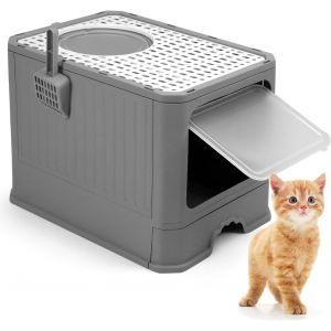 Kalanka-&reg; Caisse Chat Litiere, Grand Bac &Agrave; Liti&egrave;re Pour Chat Avec Couvercle Et Pelle, Pour Chats Jusqu'&agrave; 12 Kg, Gris - Neuf