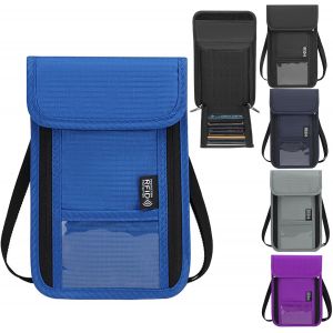 TRAHOO-Pochettes Tour de Cou Portefeuille avec Protection RFID, Porte-Monnaie de Voyage Unisexe pour Homme pour Femme, Porte-Documents de Voyage pour Organiseur de passeports (Blu Chiaro) - Neuf