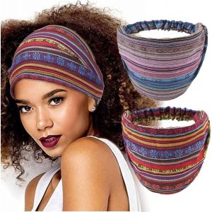Large Bandeau Boh&egrave;me &Eacute;lastique &Agrave; Rayures Bandes De Cheveux Yoga Entra&icirc;nement Accessoires De Cheveux Pour Femmes Et Filles (Lot De 2) - Neuf
