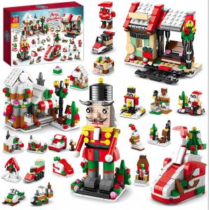 JEXNOVASHOP-Calendrier de L'avent de No&euml;l 2025, 24 Jours Calendrier de Compte &agrave; Rebours de No&euml;l avec 1075 Pi&egrave;ces 6 En 1 Chaussette Maison Soldat Construction Jouets pour Enfant No&euml;l Cadeaux F&ecirc;te D&eacute;co - Neuf