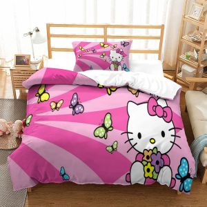 Hello Kitty Housse De Couette &iquest;&iquest; Motif Pink Impression D Parure De Lit Housses De Couettes En Microfibre Avec Taies D&iexcl;&reg;Oreiller Parure De Couette Douce - Neuf