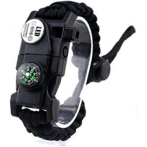 Bracelet De Survie Réglable,7 Core Paracord 20 En 1 Kit D'équipement De Bracelet De Sports D'urgence Avec Lampe Sos Led Étanche,Ect (Noir) - Neuf